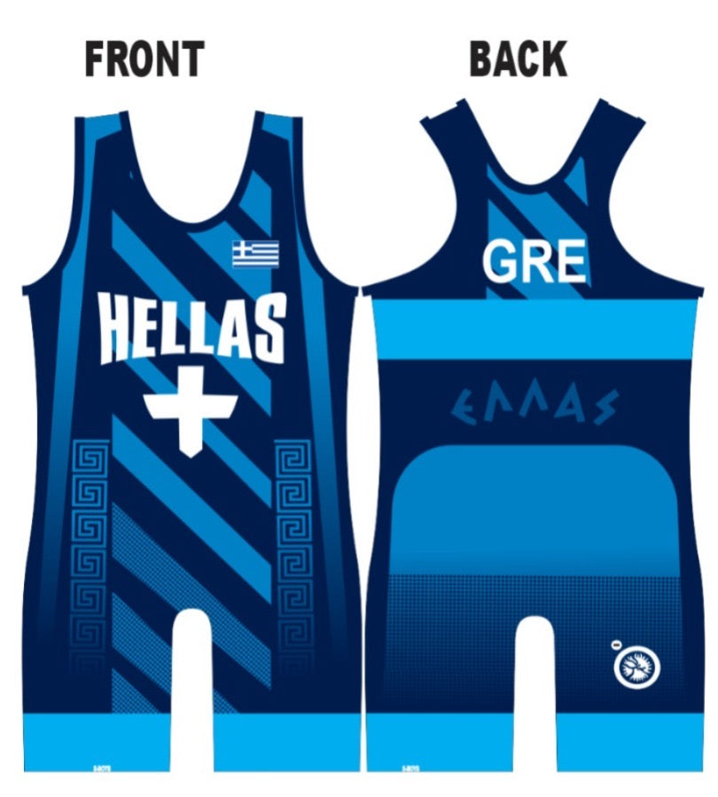 Greece World Team Wrestling Singlet Blue