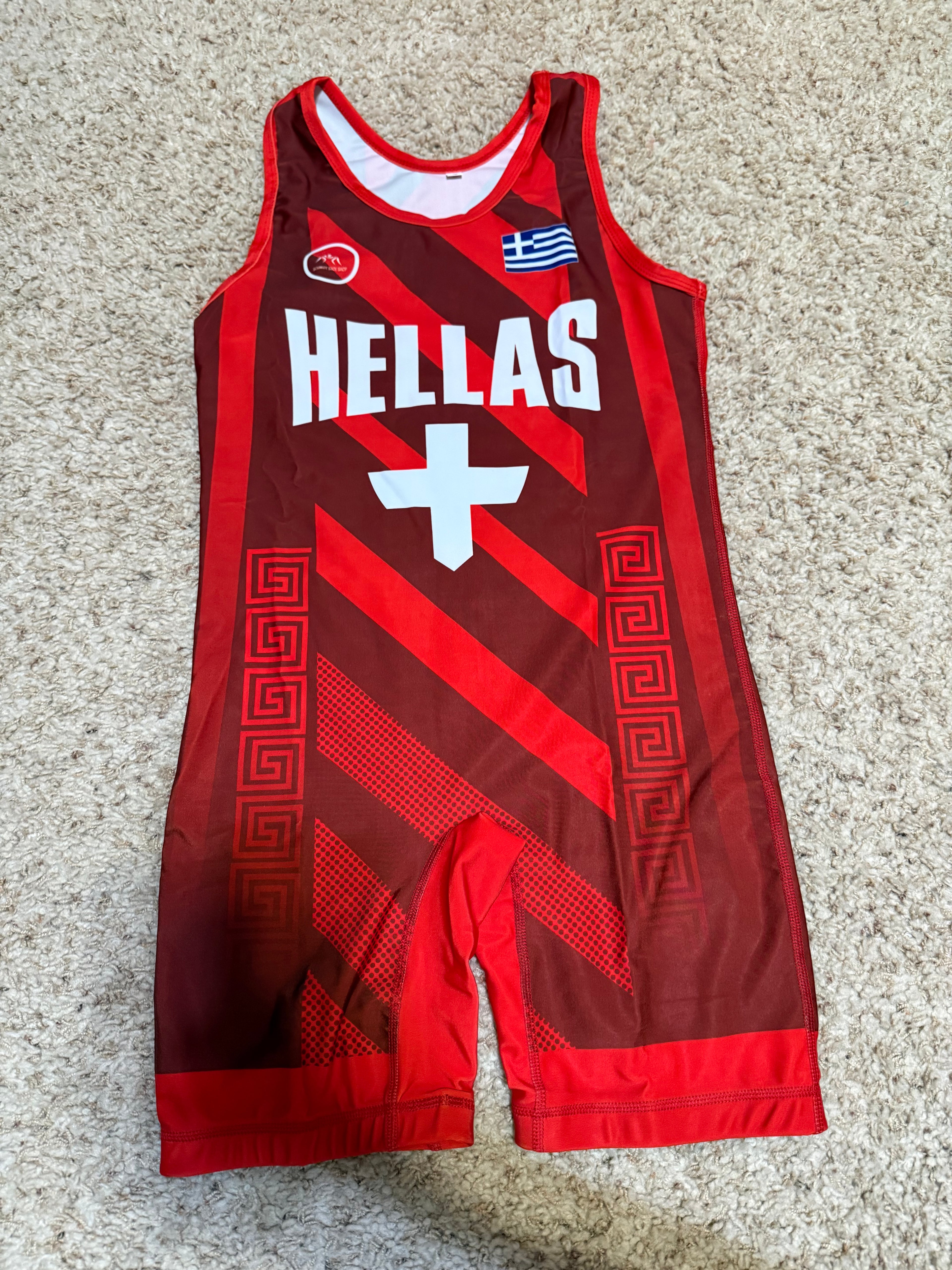 Greece World Team Wrestling Singlet Red