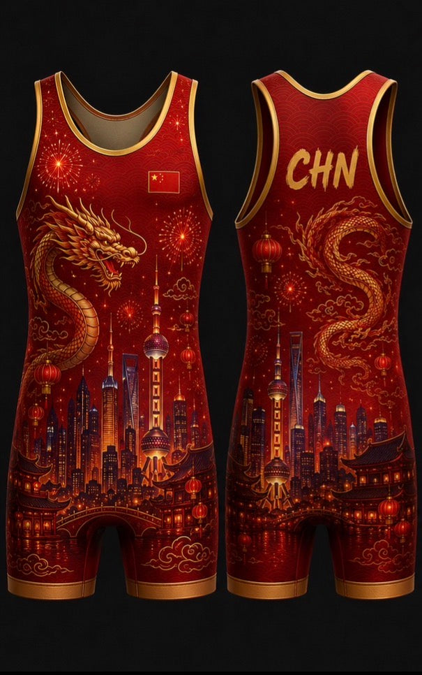Custom Red China Wrestling Singlet