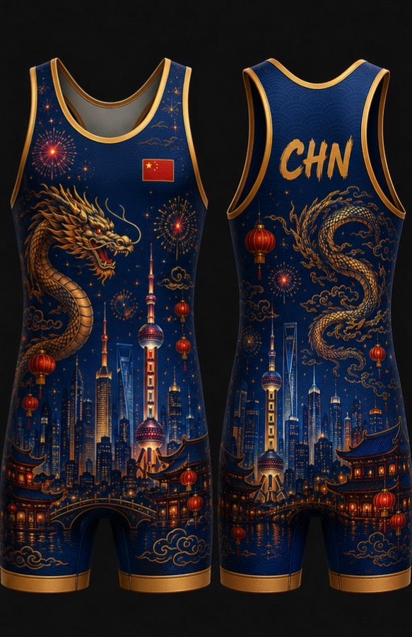 Custom Blue China Wrestling Singlet